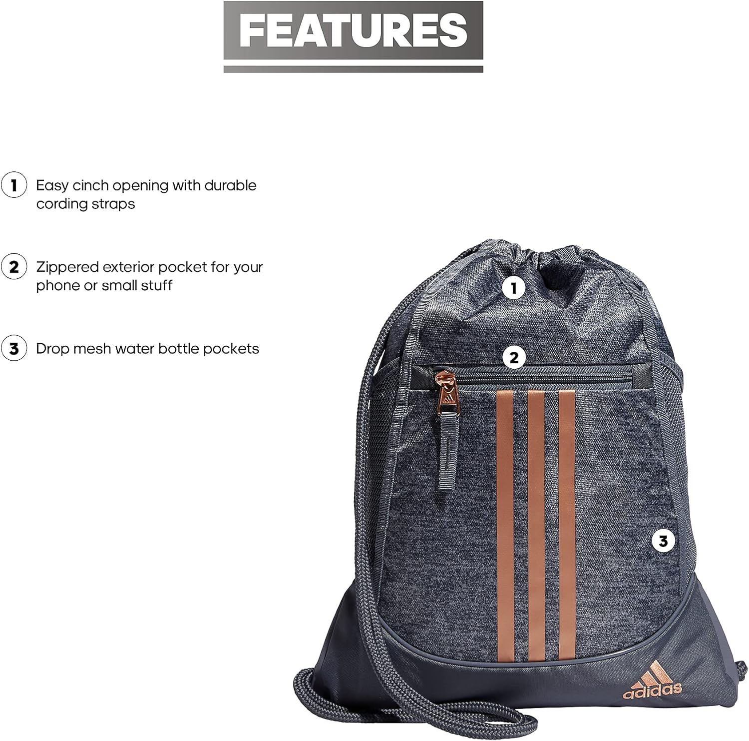 adidas Alliance II Sackpack, Black/Gold Metallic, One Size - Image 2